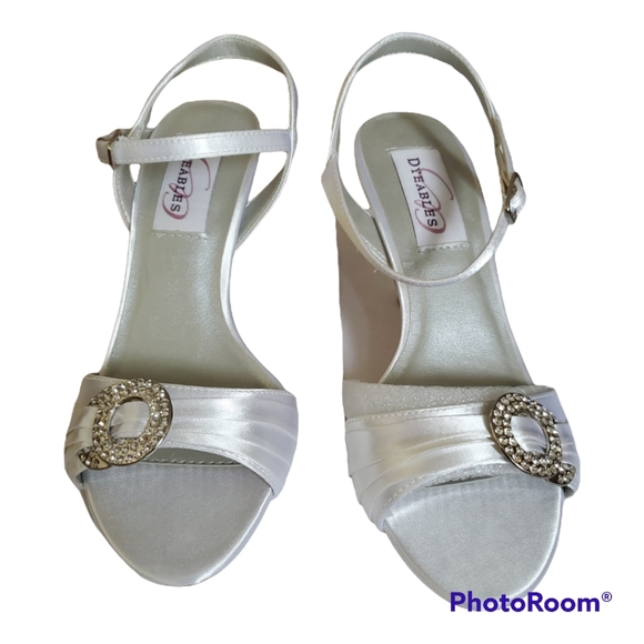 White Satin Women’s Open Toe Heel Sandals Shoes - Size 5 / 35 - Picture 2 of 4